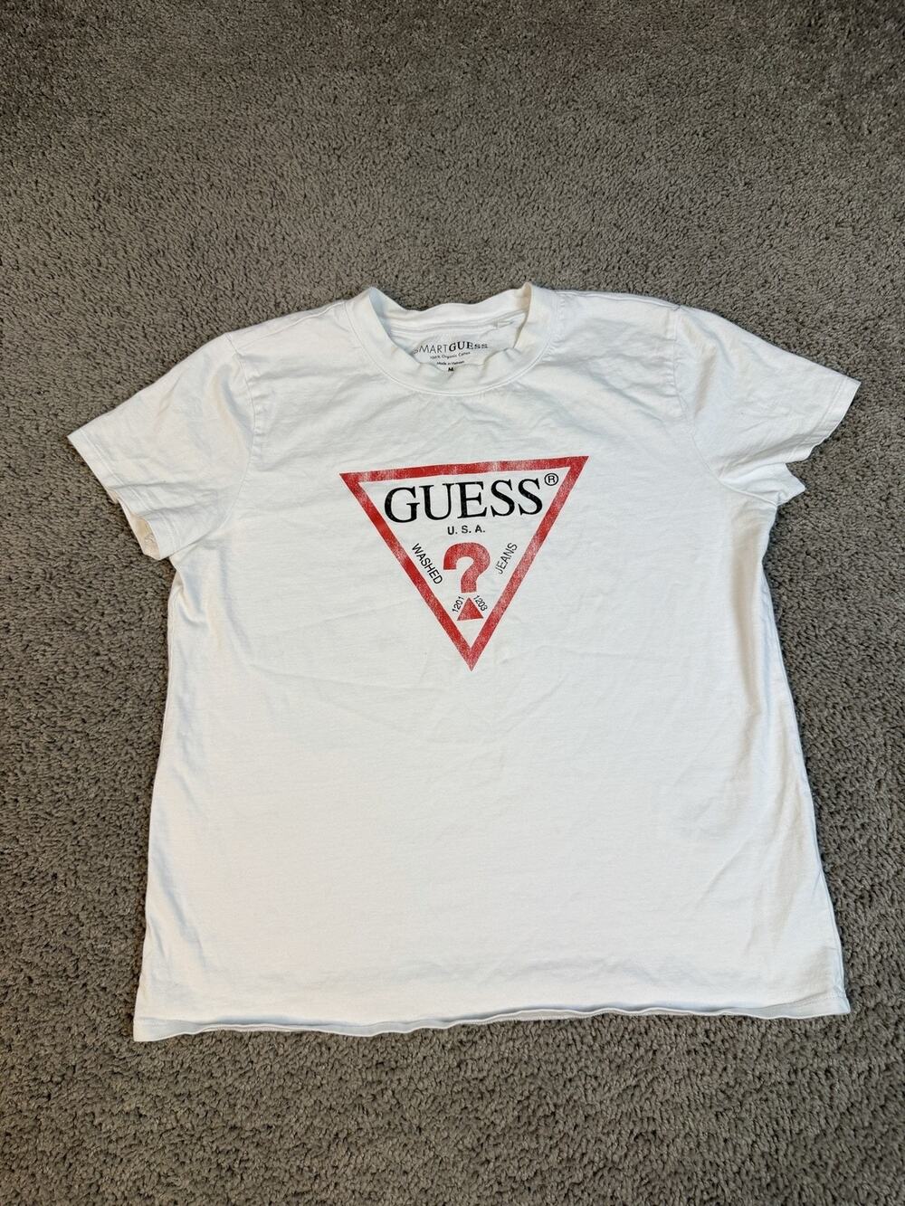 Guess Shirt Womens M White Crew Neck Tagless 100% Organic Cotton Basic